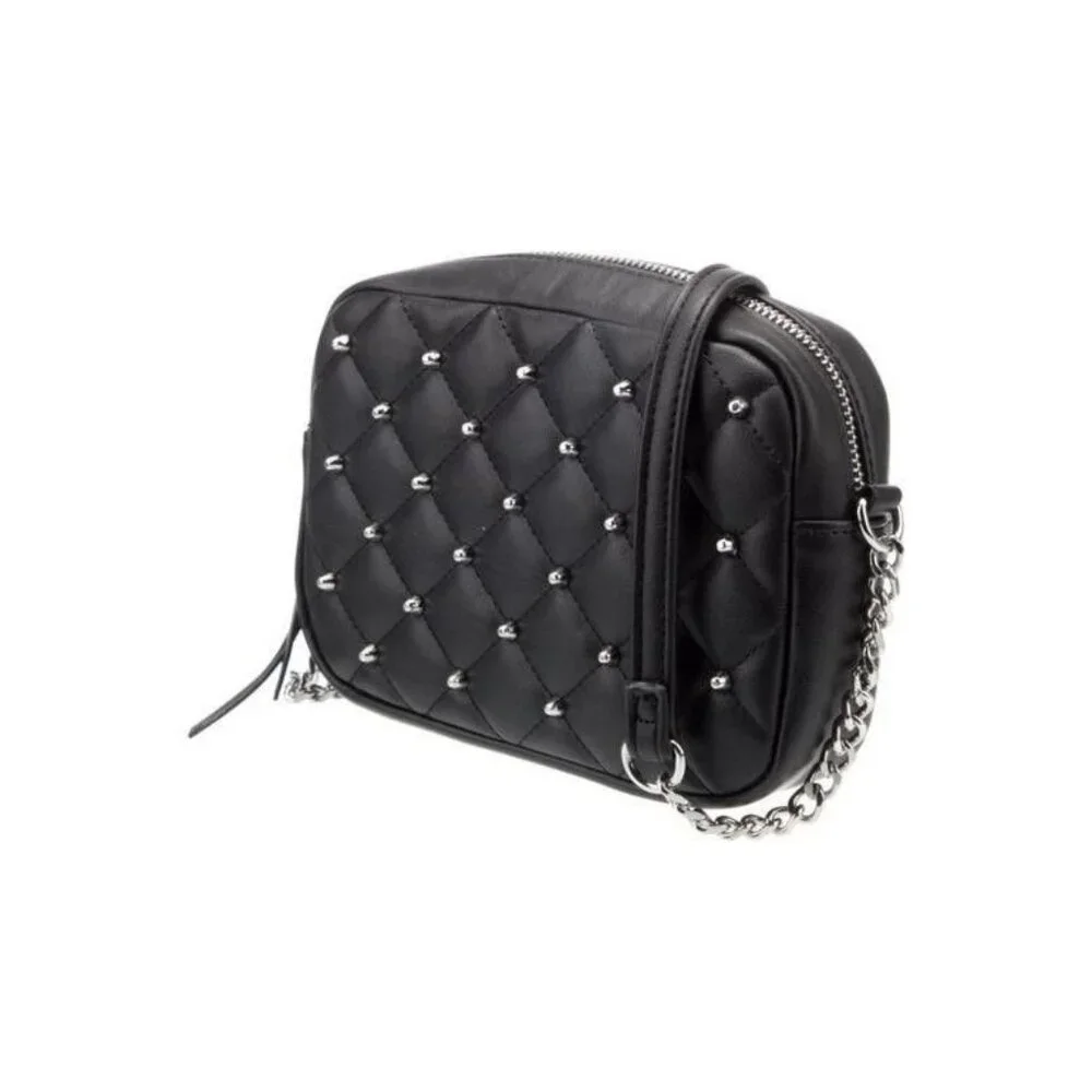Rebecca Minkoff Black Quilted Crossbody Bag With Silver Studs & Chain Strap - Picture 2 of 5